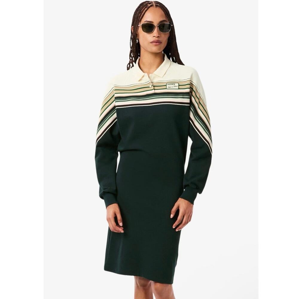 NWT Lacoste Retro Stripe Crocodile Logo Slim Made In France Preppy Piqué Dress34